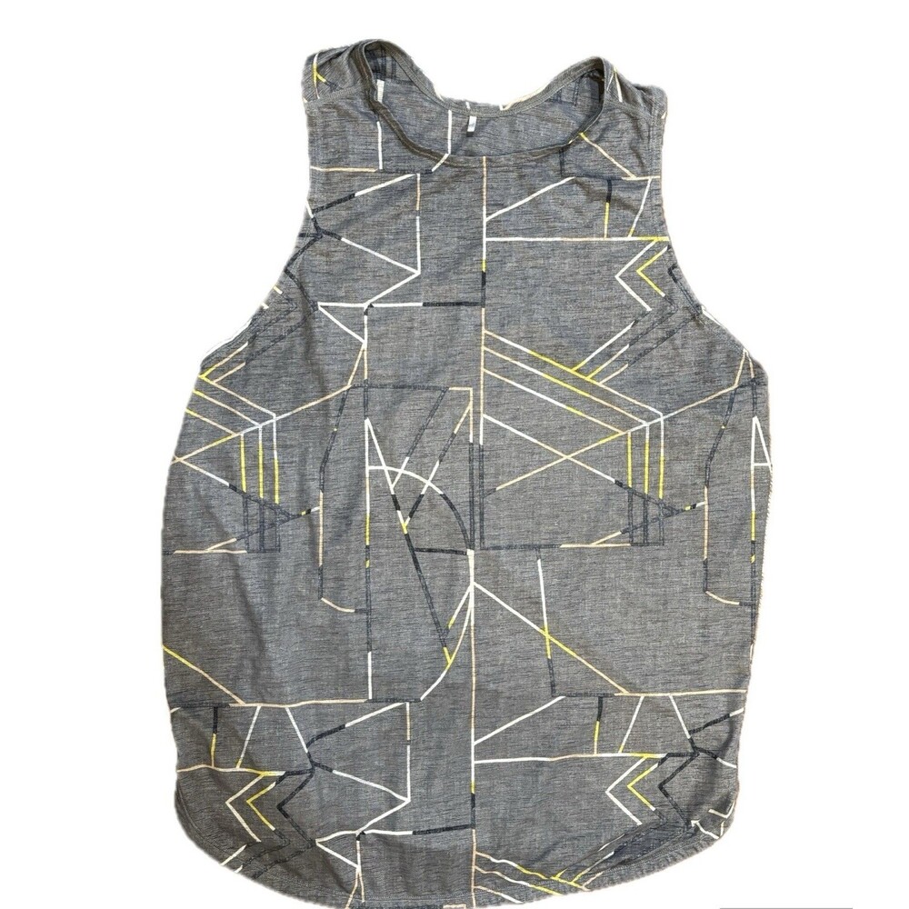 Prana Leesha Athleisure Athletic Lightweight Racerback Gray Geo Print Tank- LG